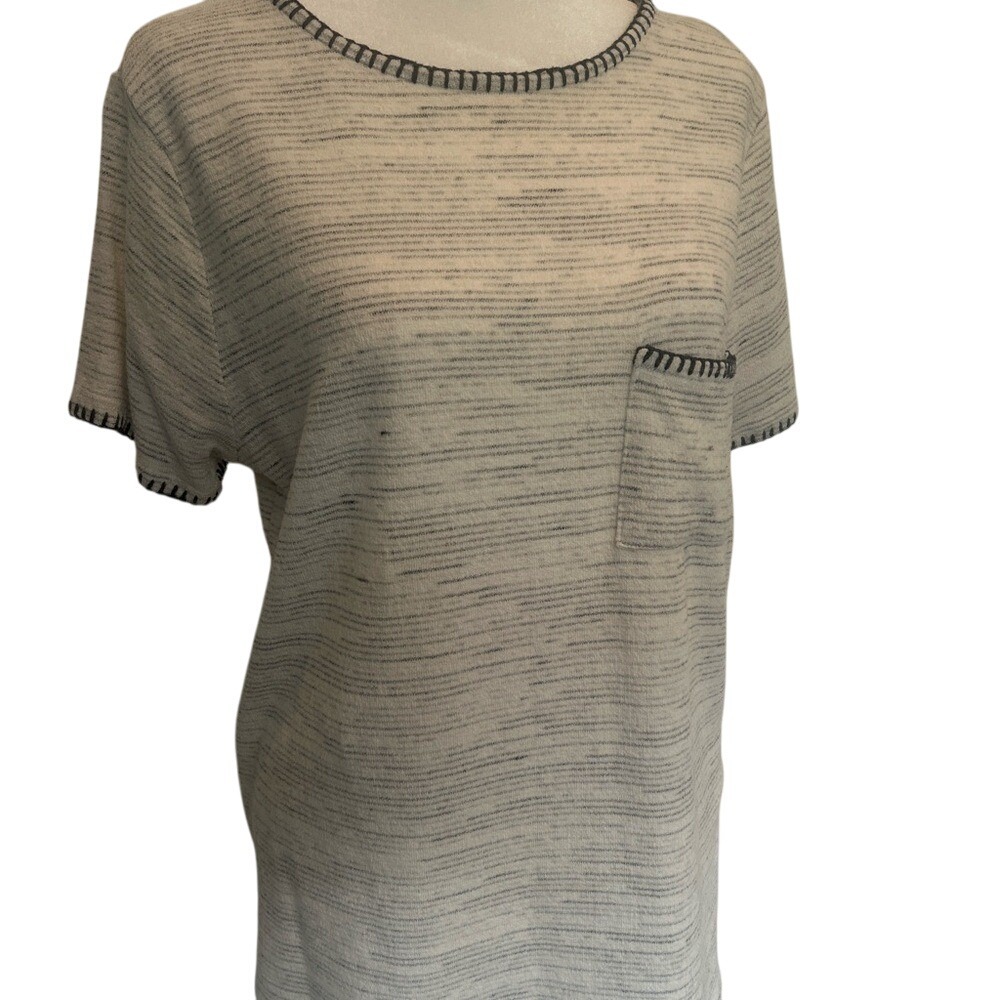 Pink Clover Relaxed Fit Short Sleeve‎ Top with Pocket Gray Stripes